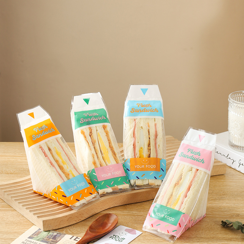 Easy-To-Tear Sandwich Bag Stall Transparent Baking Sandwich Bag Triangular Cake Bread Disposable Packaging Bag