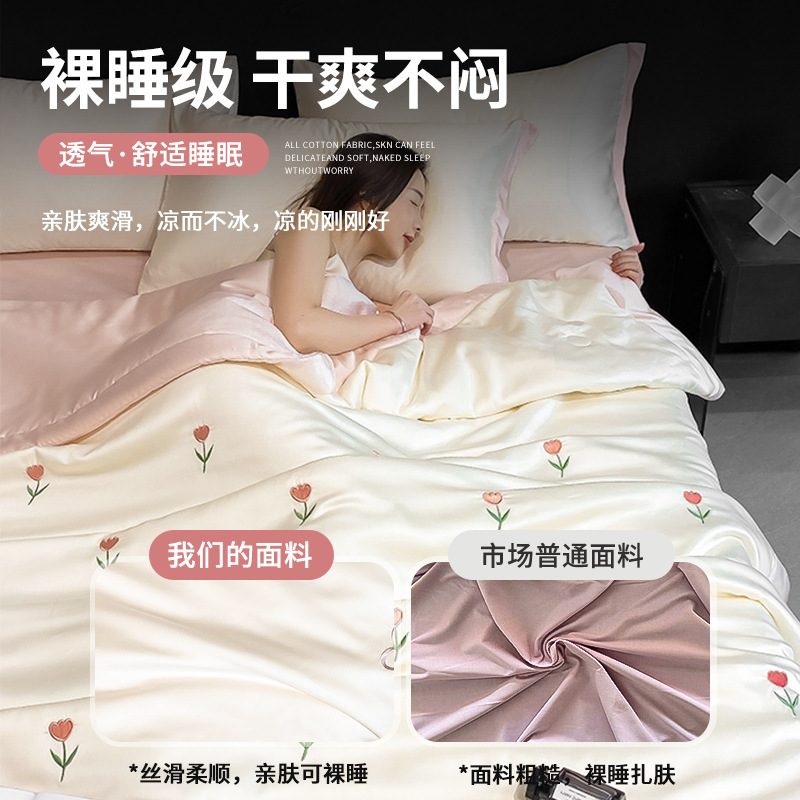 Picture of Cool Silk Summer Cool Quilt Four-Piece Set Non-Silk Tencel Gift Summer Quilt Three-Piece Dormitory Thin Summer Air-Conditioned Quilt
