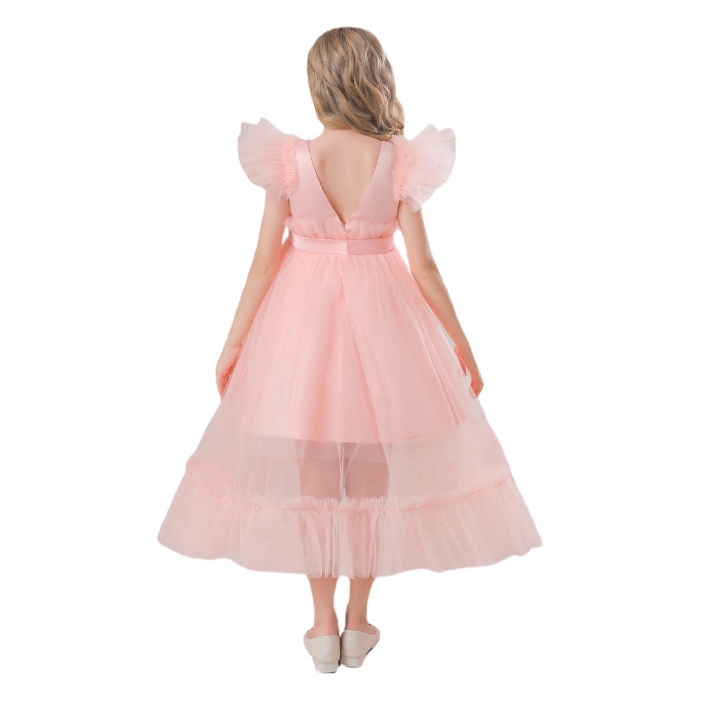 European and American Children's Dress Wedding Dress Puffy Host Piano Performance Suit Large Children's Flying Sleeve Floor Long Princess Dress