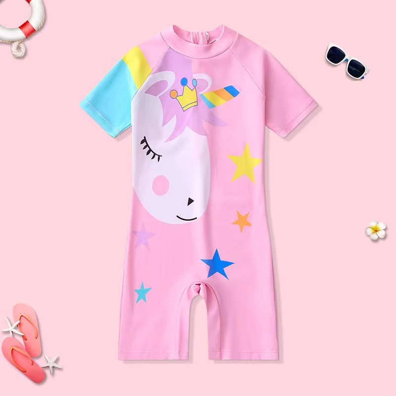 Picture of 2024 Girls' Swimsuit Cartoon Short Sleeve Children's One-Piece Swimwear for Ages 3-6 Boys' Swimwear Set with Cartoon Swim Cap