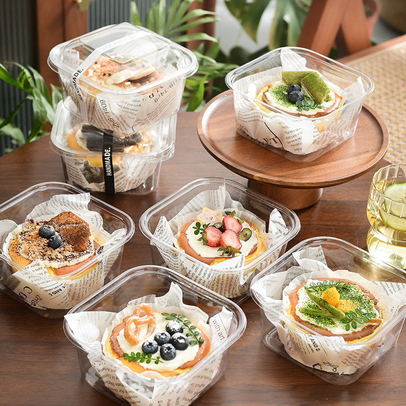 Net red Basque cheese cake box 4 inch puff dessert full transparent packing box tiramisu lasagna box