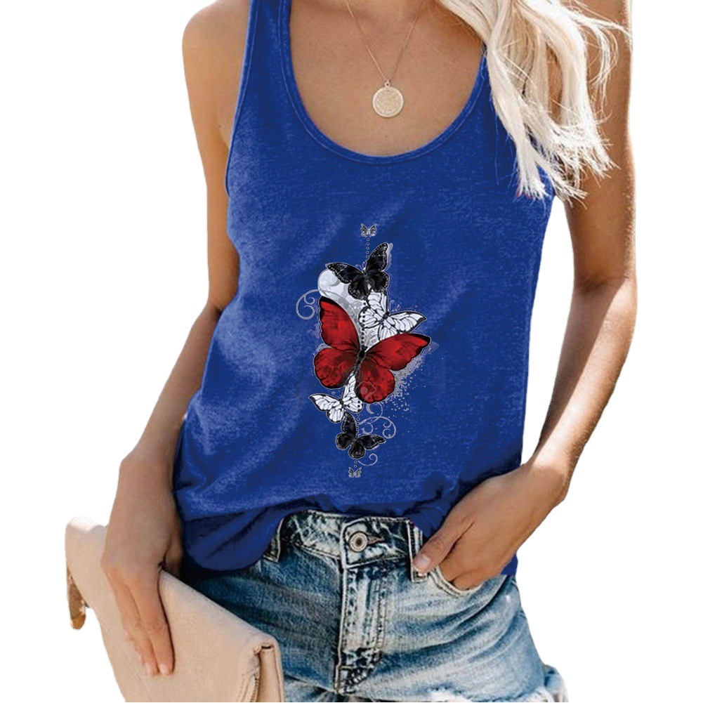 2021wish Amazon Spring New Women's Butterfly Pattern Printed Loose Hurdle Vest