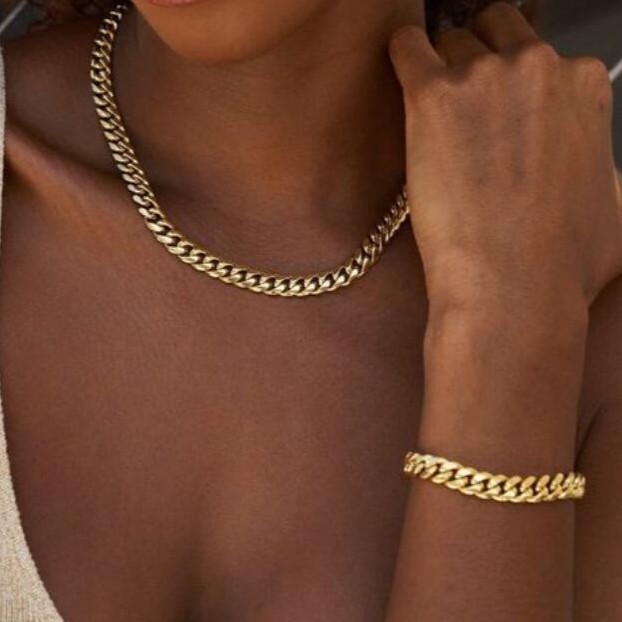 European and American Trendy Hip-Hop Personality Cuban Chain Bracelet Necklace Set Retro Exaggerated Alloy Chain Cross-Border Women's Jewelry