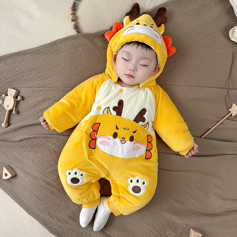Picture of Baby Autumn and Winter Clothes, Newborn Winter Quilted Fleece-Lined Thickeneded Warm Year of the Snake Baby Jumpsuit Winter Cotton Clothing