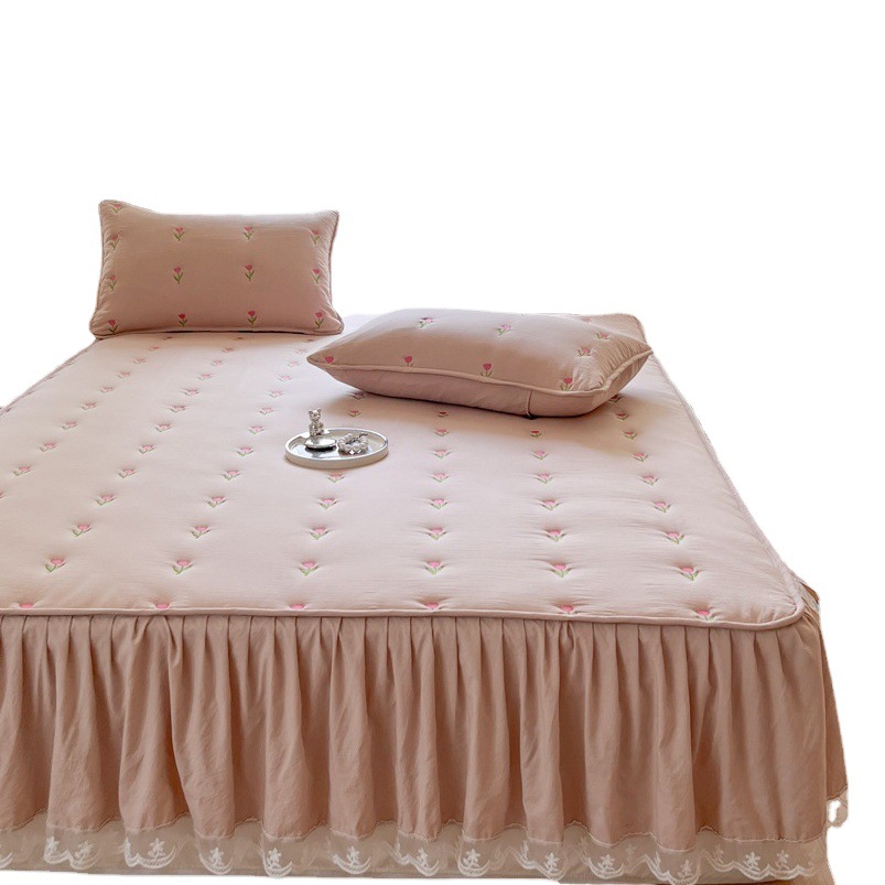 Skin-friendly water-washed cotton thickened soybean cotton fiber filled cotton bed skirt bed cover single-piece bedspread three-piece Princess set