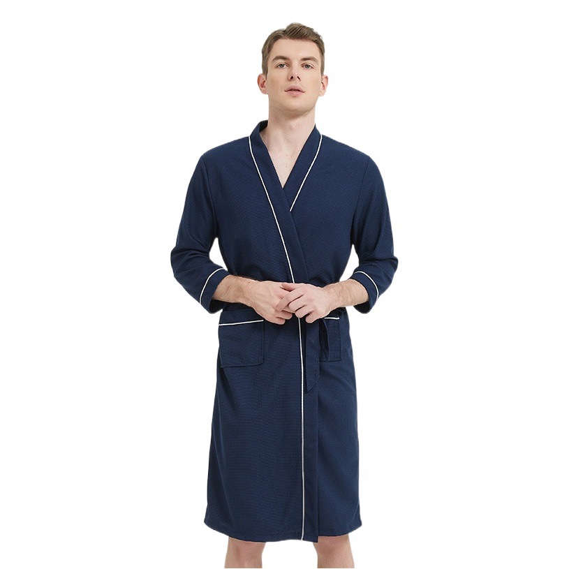 Cross-Border E-Commerce Pajamas 2025 Spring & Fall New Three-Quarter Sleeve Waffle Bathrobe Men's Large Size Export Home Wear Pajamas