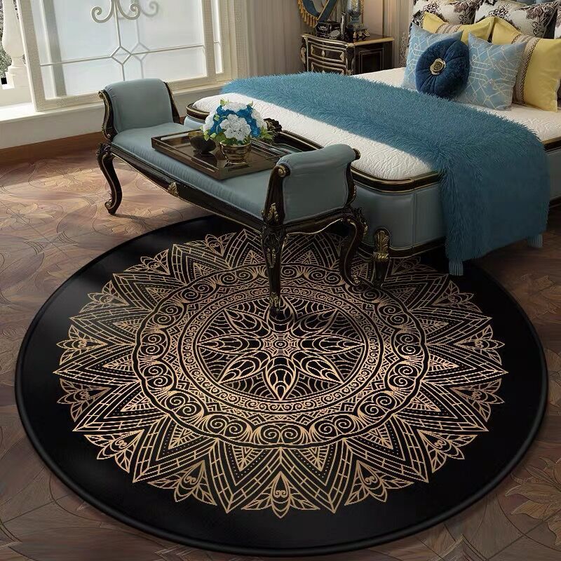 Cross-border Classic European-style Light Luxury Retro Black Gold Pattern Living Room Bedroom Hanging Basket Chair Round Non-slip Mat Carpet