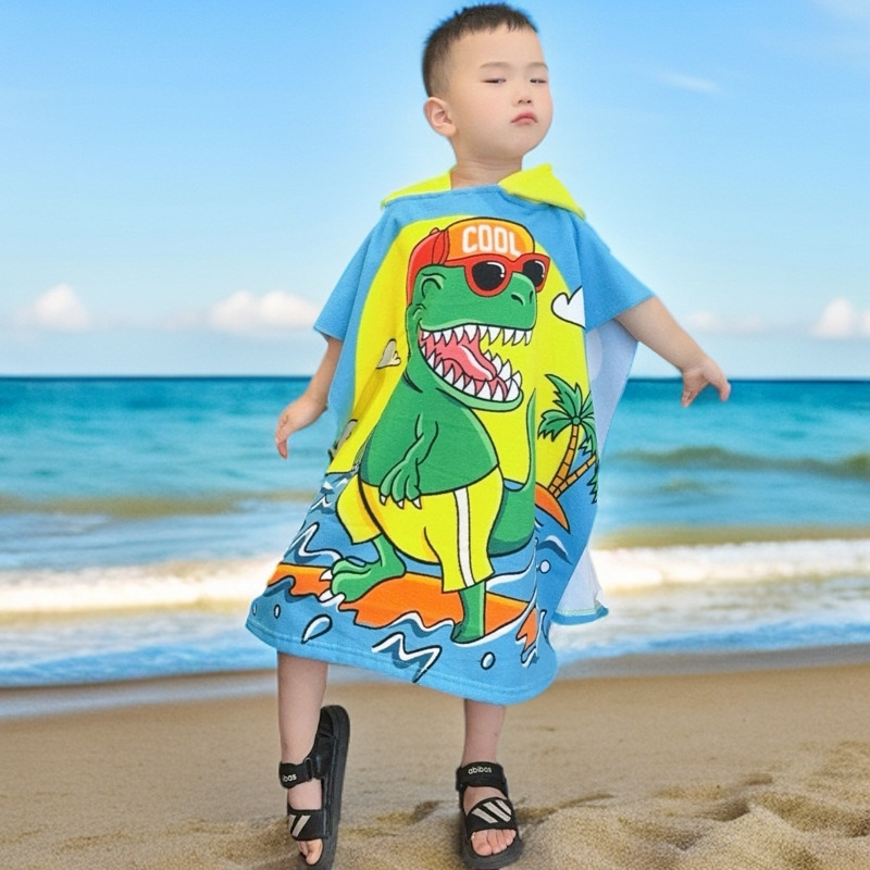 Picture of Children's Bath Towel Hooded Poncho Bathrobe Super Soft Wearable Baby Absorbent Towel for Boys and Girls Swimming
