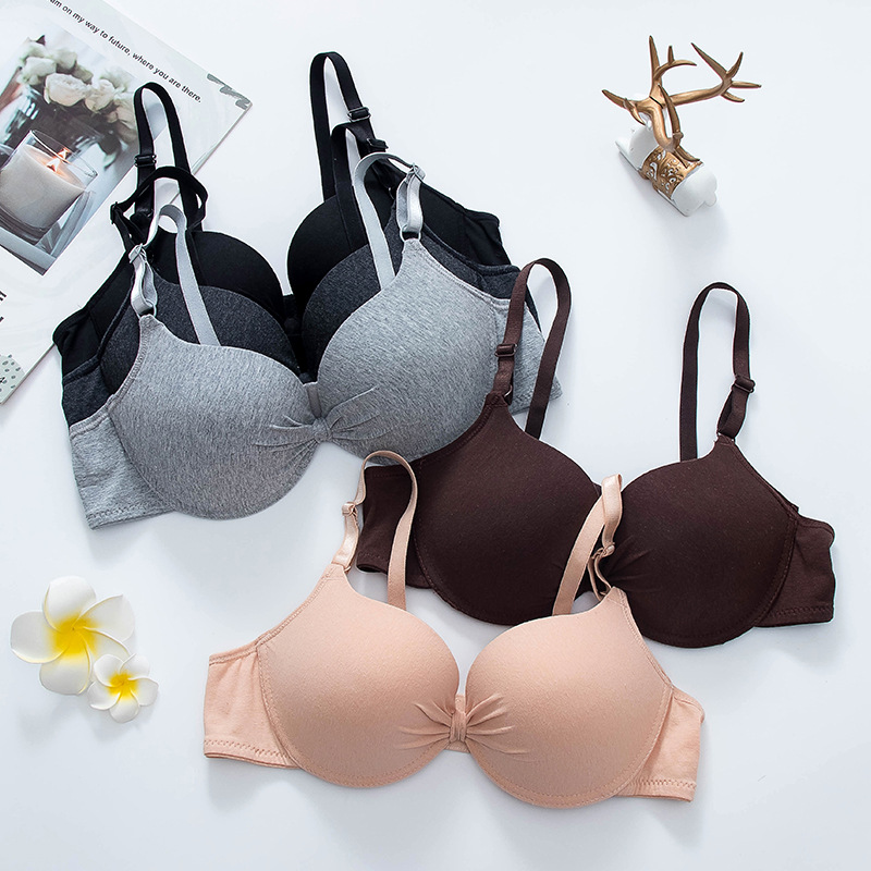 Breathable Cotton Underwear, Small Breast Push-Up, Underwired Bra with Bow, Comfortable and Adjustable for Girls, Foreign Trade Wholesale, Beautiful Back