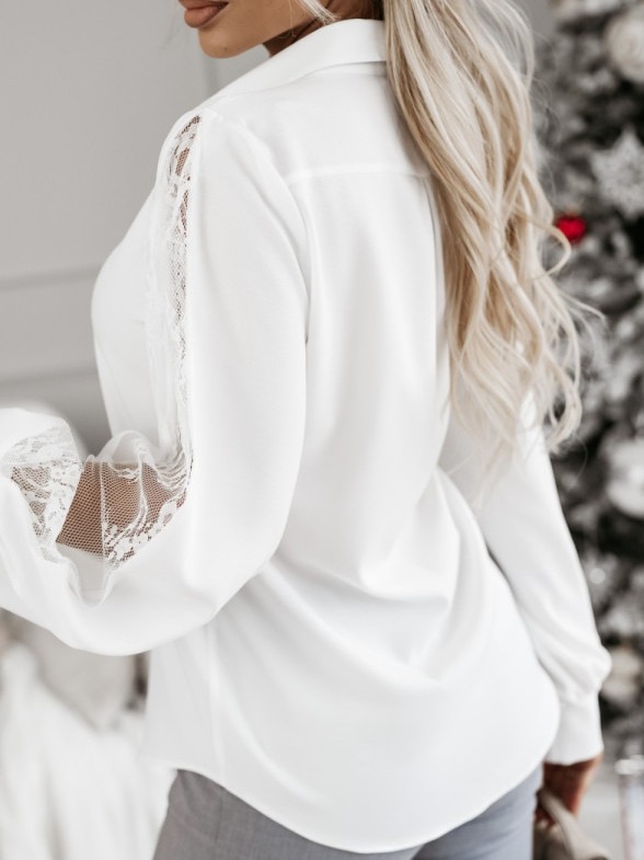 Picture of 2024 independent station new long sleeve stitching lace button lapel long sleeve loose cardigan shirt shirt