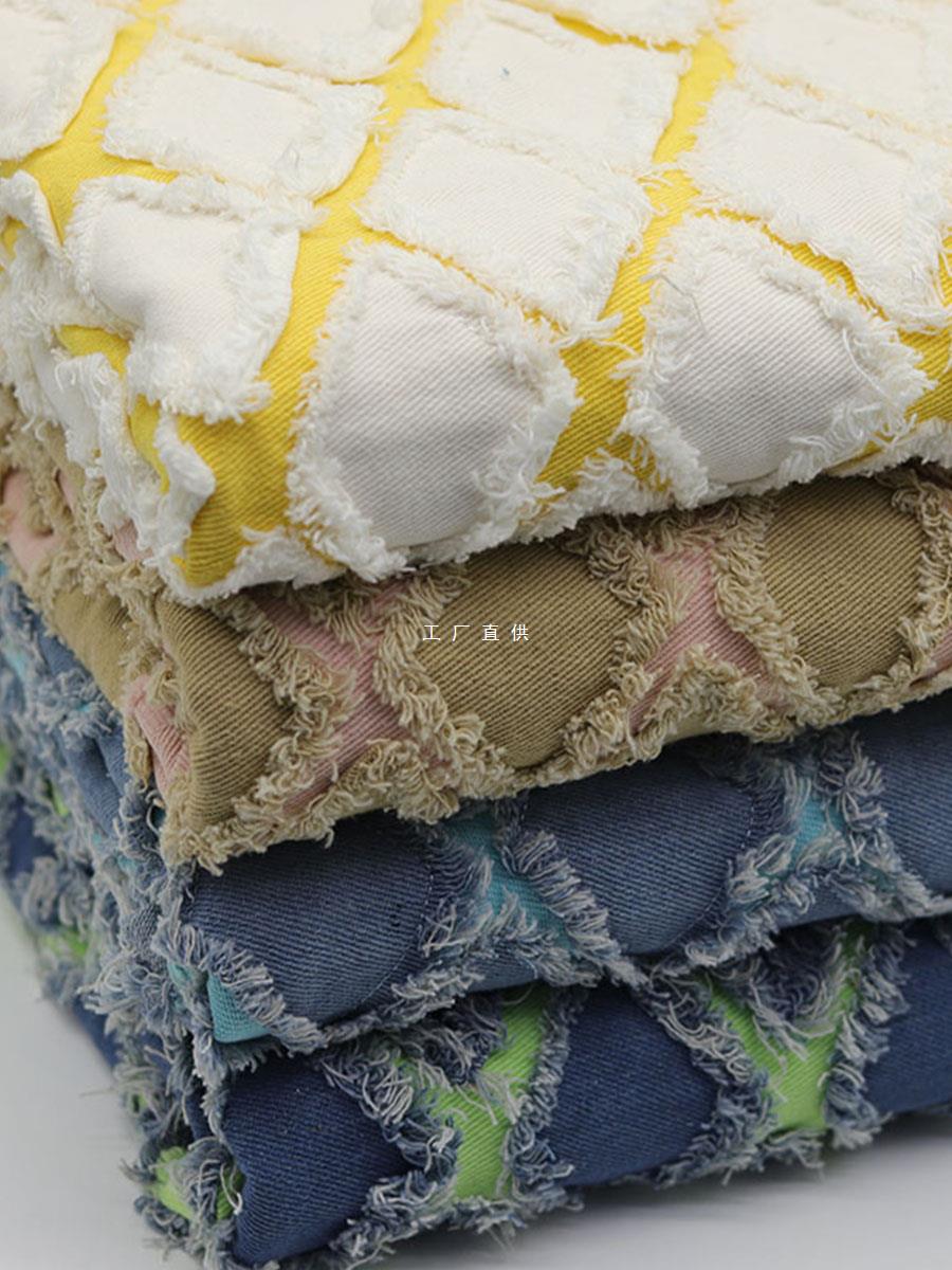 Watermelon Red Double-layer Rhombic Embroidery Color Quilting and Embroidery Hand Cut Flower Tassel Pure Cotton Denim Fabric Jacket Bag Fabric
