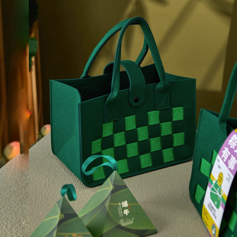 Felt Bag Classy Thickeneded Green Exquisite Souvenir Handbag Mid-Autumn Festival Creative Mooncake Packaging Gift Bag