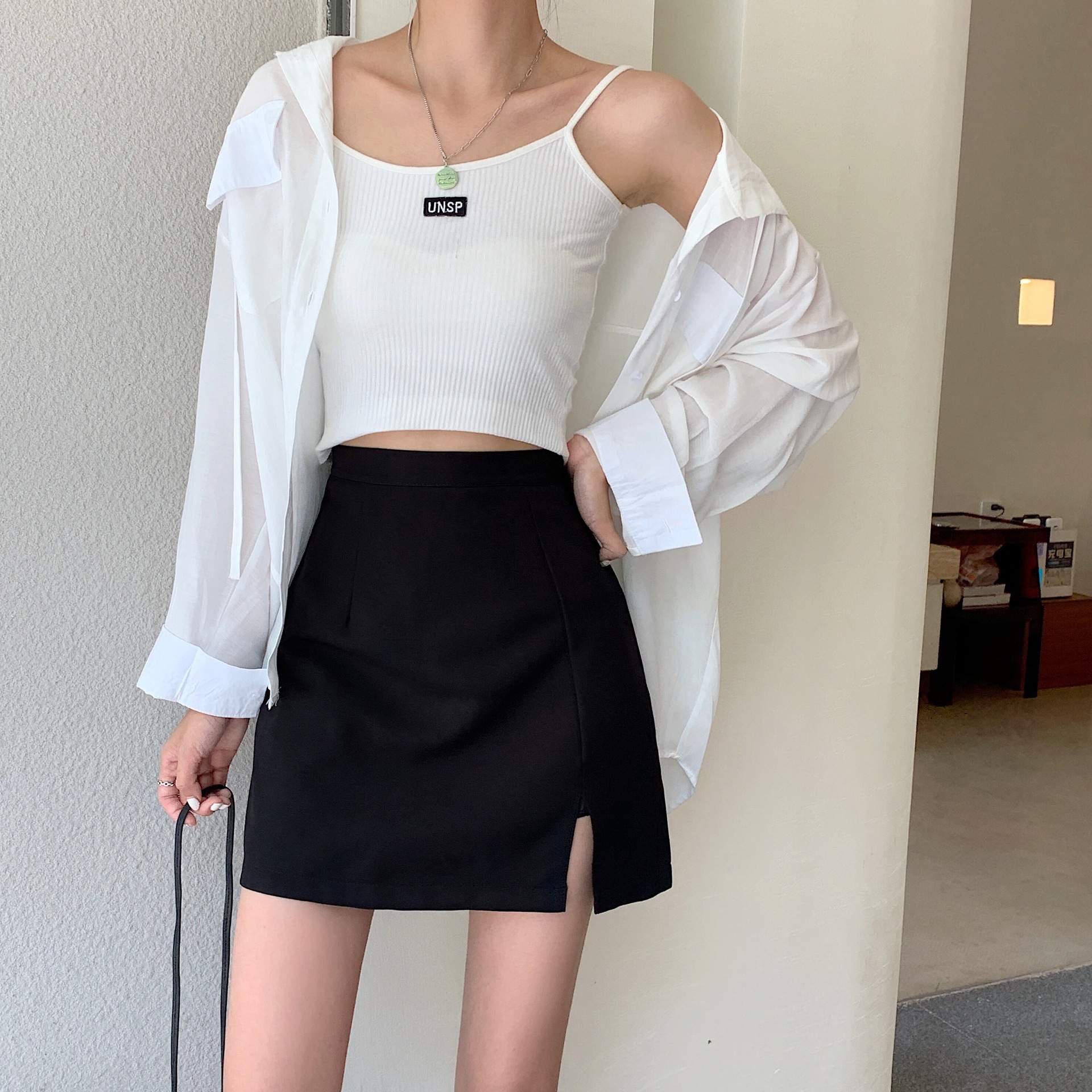 Textured anti-exposure 20 high waist slimming 23 Korean style high waist slimming A- line skirt new small skirt