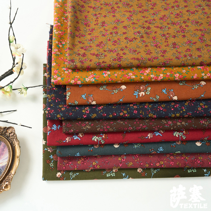 Hemp Cotton Digital Printing Fabric Printing Cotton Linen Small Floral Pastoral Style Printing Clothing Fabric Retro Southeast Asia