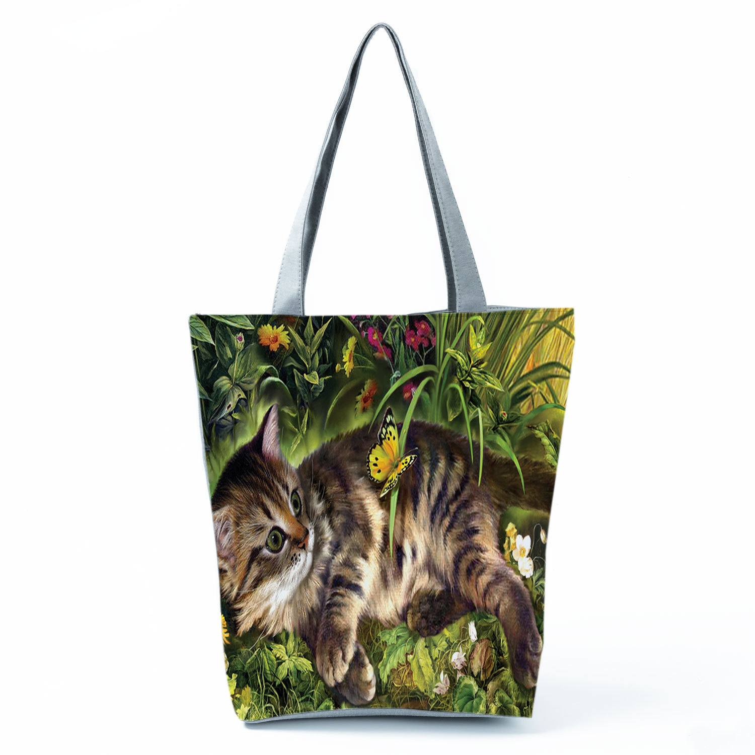 Picture of New cute flower cat printed shoulder bag portable travel storage bag large capacity outdoor tote bag