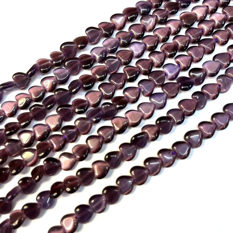 Dark purplish red Cat Eye heart-shaped 4-12mm glossy heart-shaped Cat's Eye Beads optimized Stone