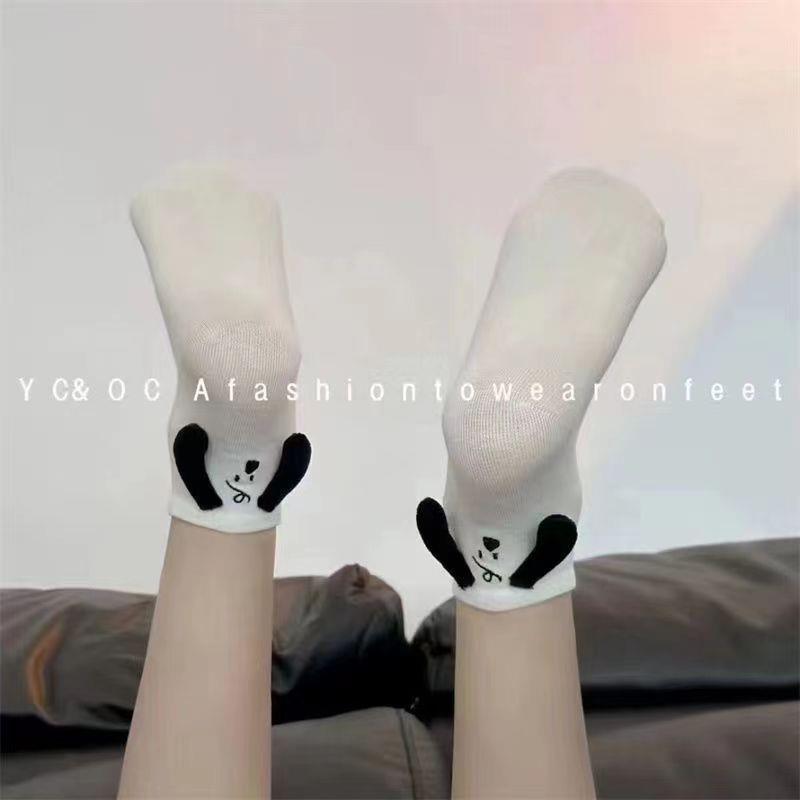 Three-dimensional Doll Socks Women's Spring and Autumn Ins Trendy Internet Celebrity Hot Black Ears Puppy Vertical Grain High Color Value Mid-tube Socks