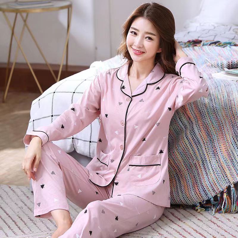 100% Pure Cotton Pajamas Women's Spring and Autumn Long Sleeve Winter Large Size Pajamas Summer Women's Suit Home Wear Outfit