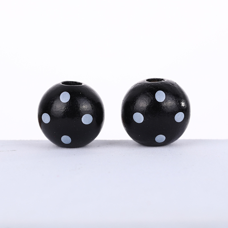 Picture of Cross-border hot sale 16mm Lotus round beads striped polka dot printed wooden beads children's beads DIY jewelry loose beads accessories
