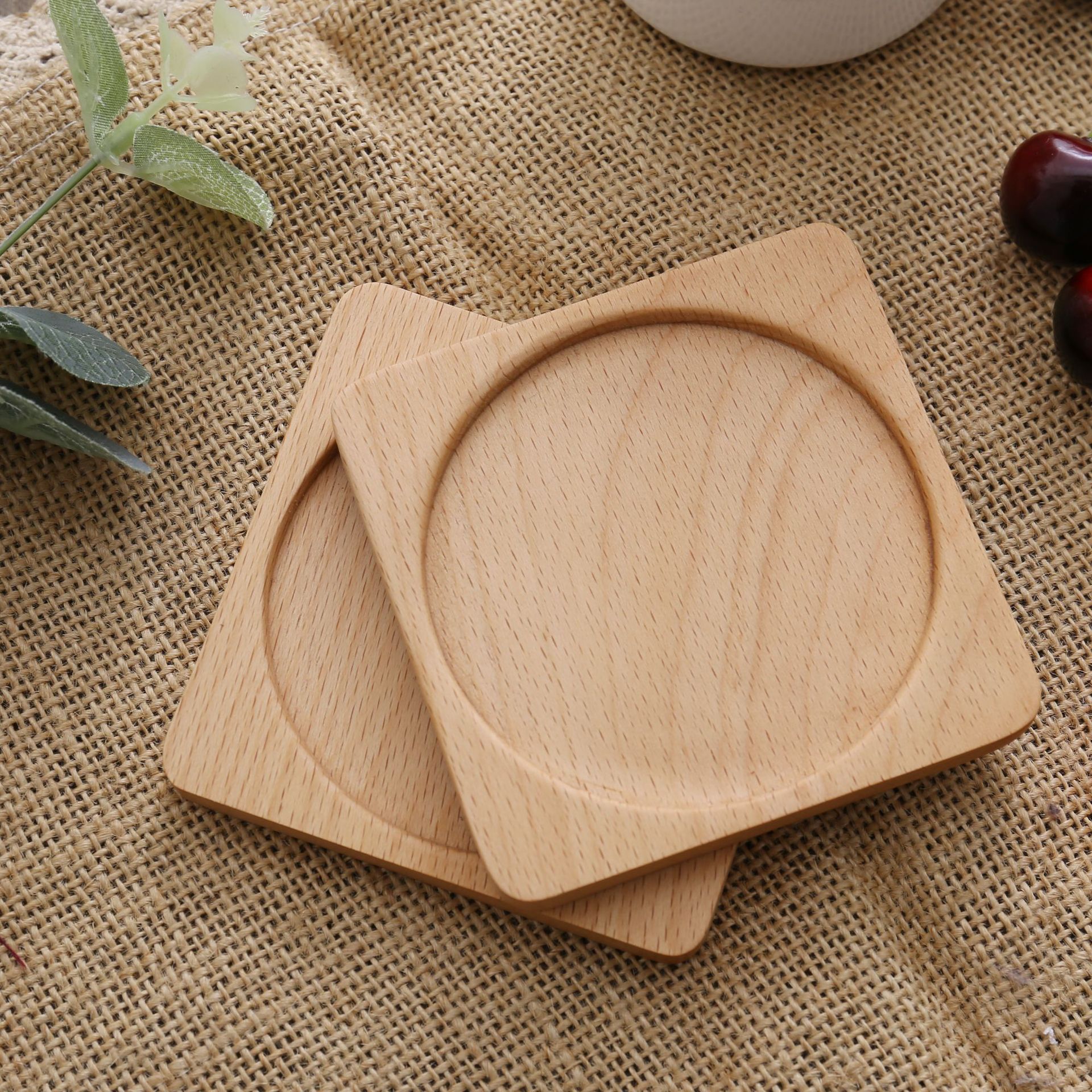 Picture of Creative Wooden Coaster Logo Engraved Fixed Wooden Tea Tray Cup Holder Tea Mat Wooden Tea Holder Japanese Heat Insulation Mat