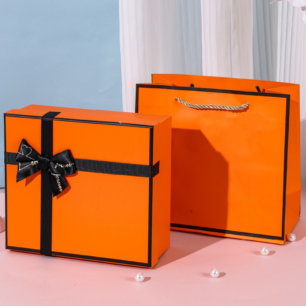Valentine's Day Gift Box Packaging Empty Box Chinese Valentine's Day Gift Box High-End Heaven and Earth Cover Box Bow Birthday Gift Box