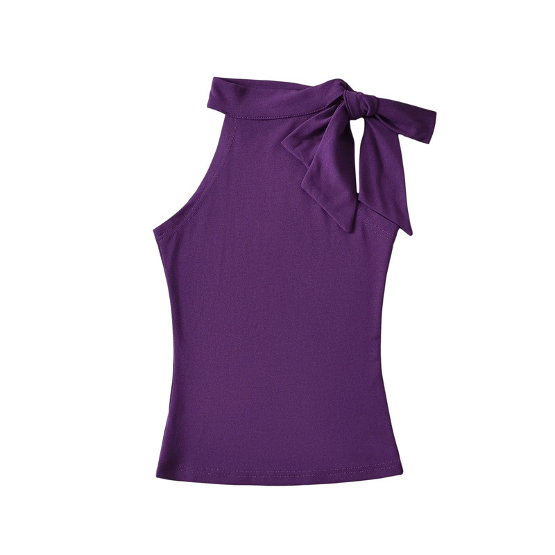 Pure Lust Style Stand Collar Bow Tie Sleeveless Vest 2024 Summer New Slim Fit Off-Shoulder Hot Girl Top