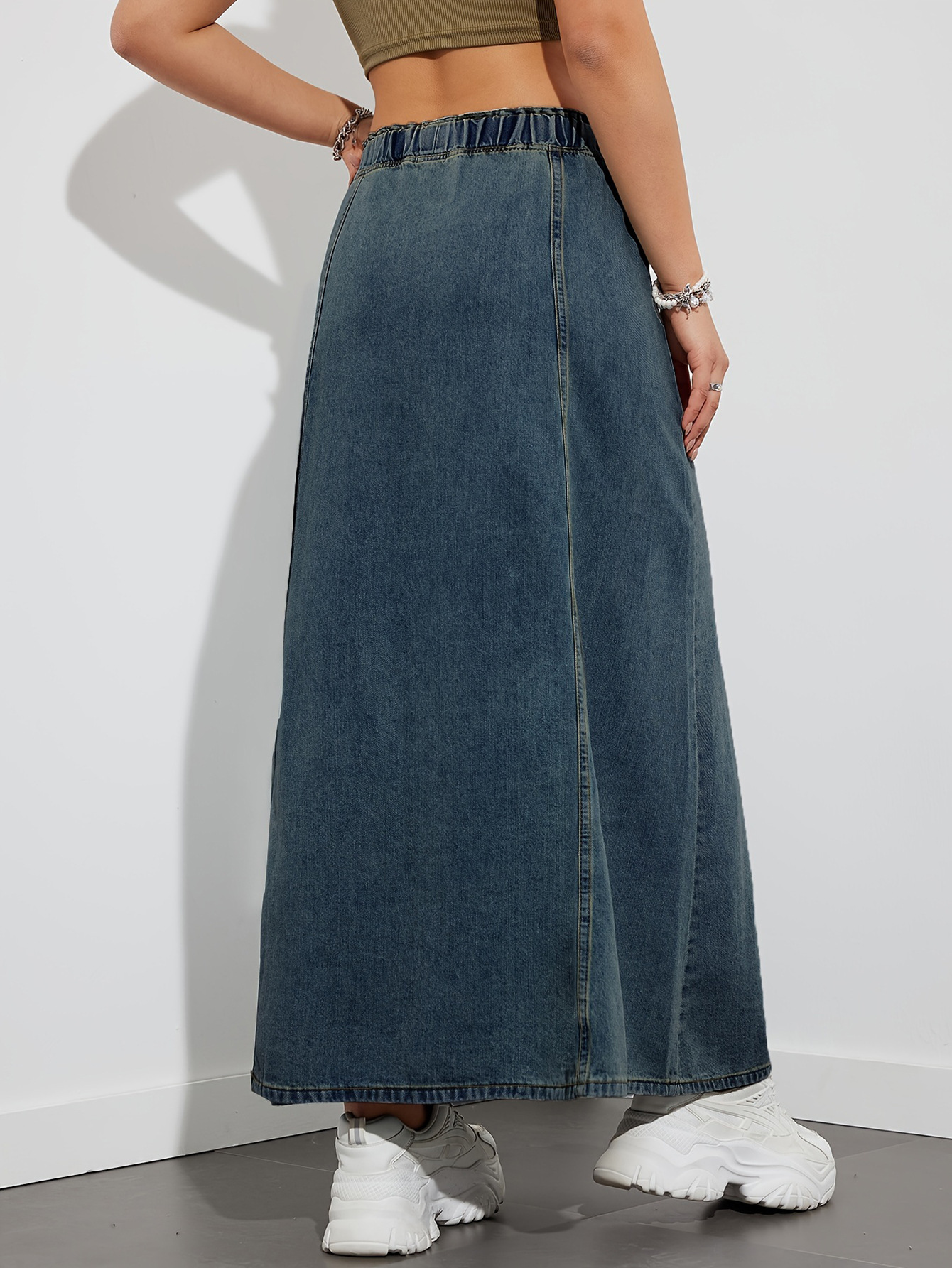 Picture of Cross-Border Foreign Trade European and American Independent Station American Design Elastic Waist Loose Large Swing Skirt Denim Skirt Women's Casual Long Skirt