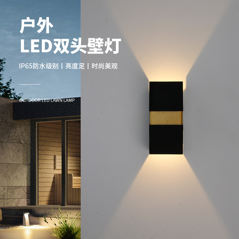 Black Simple Led Outdoor Double-Head Wall Lamp Outdoor Villa Courtyard Garden Corridor Lamp Aisle Staircase Wall Lamp
