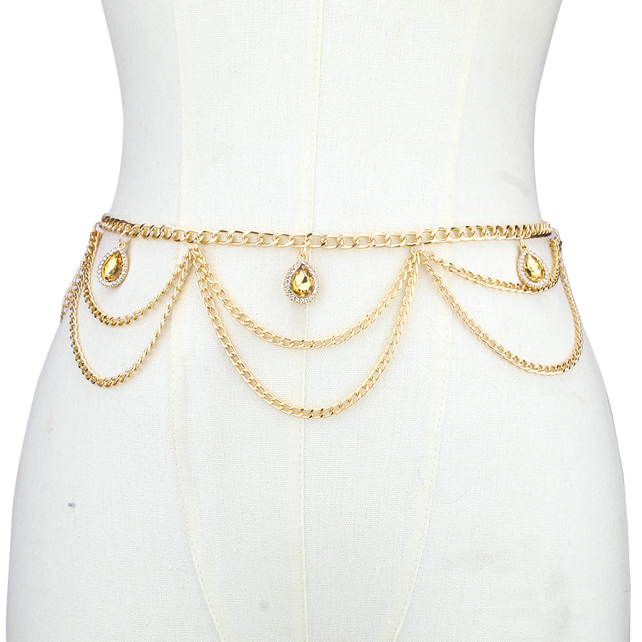 Picture of European and American cross-border punk hip hop multi-layer exaggerated body chain female creative personality imitation pearl pendant waist chain wholesale