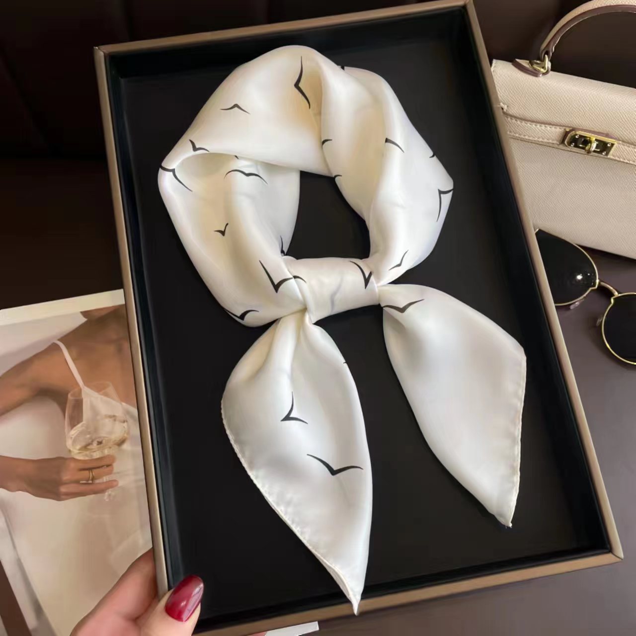 New Seagull Korean Style Spring and Autumn Versatile Scarf Professional 70 Small Square Scarf Women's Fashion Decorative Scarf Hair Band Tie