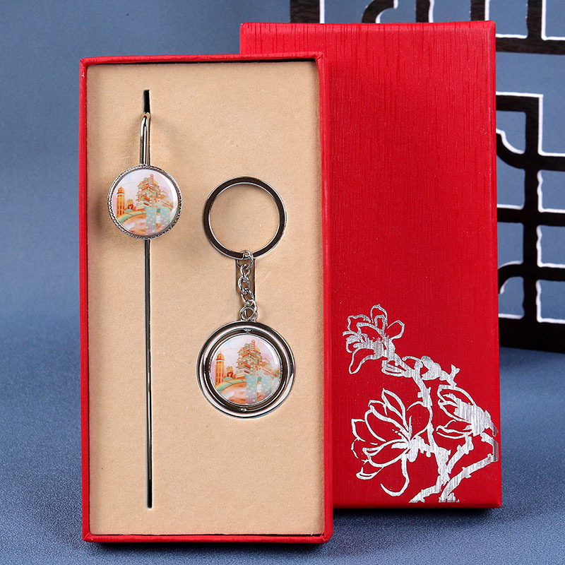Picture of Beijing Temple of Heaven, Wuhan Yellow Crane Tower, Nanjing, Guangzhou Souvenir Metal Bookmark Keychain Set Custom Cultural and Creative Style