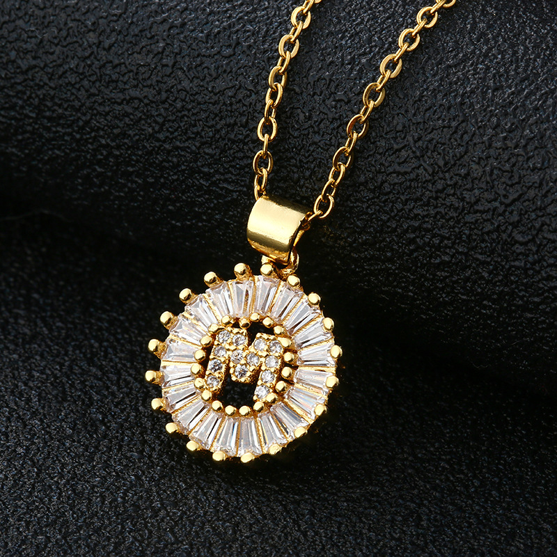 Picture of Letter Necklace Women's Necklace 26 Letters Copper Inlaid Cubic Zircon Vacuum Electroplated Stainless Steel Chain Necklace