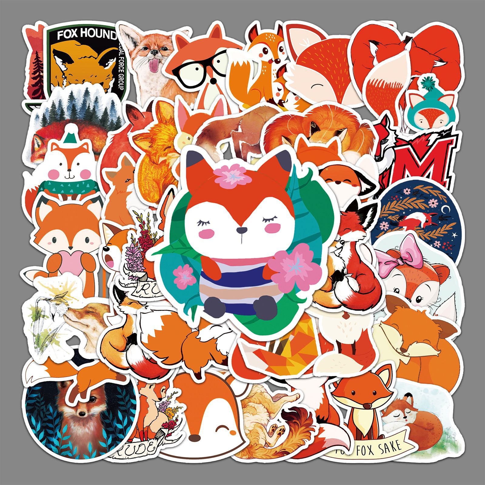 50 sheets cartoon diy cunning fox personality decorative stickers luggage scooter refrigerator car decoration stickers