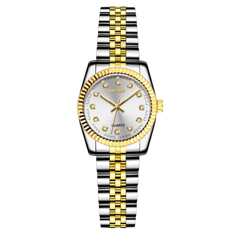 Picture of Diamond Face Steel Band Calendar Watch Women's Simple Casual Student Fashion Quartz Gold suit Men's Watch Couple