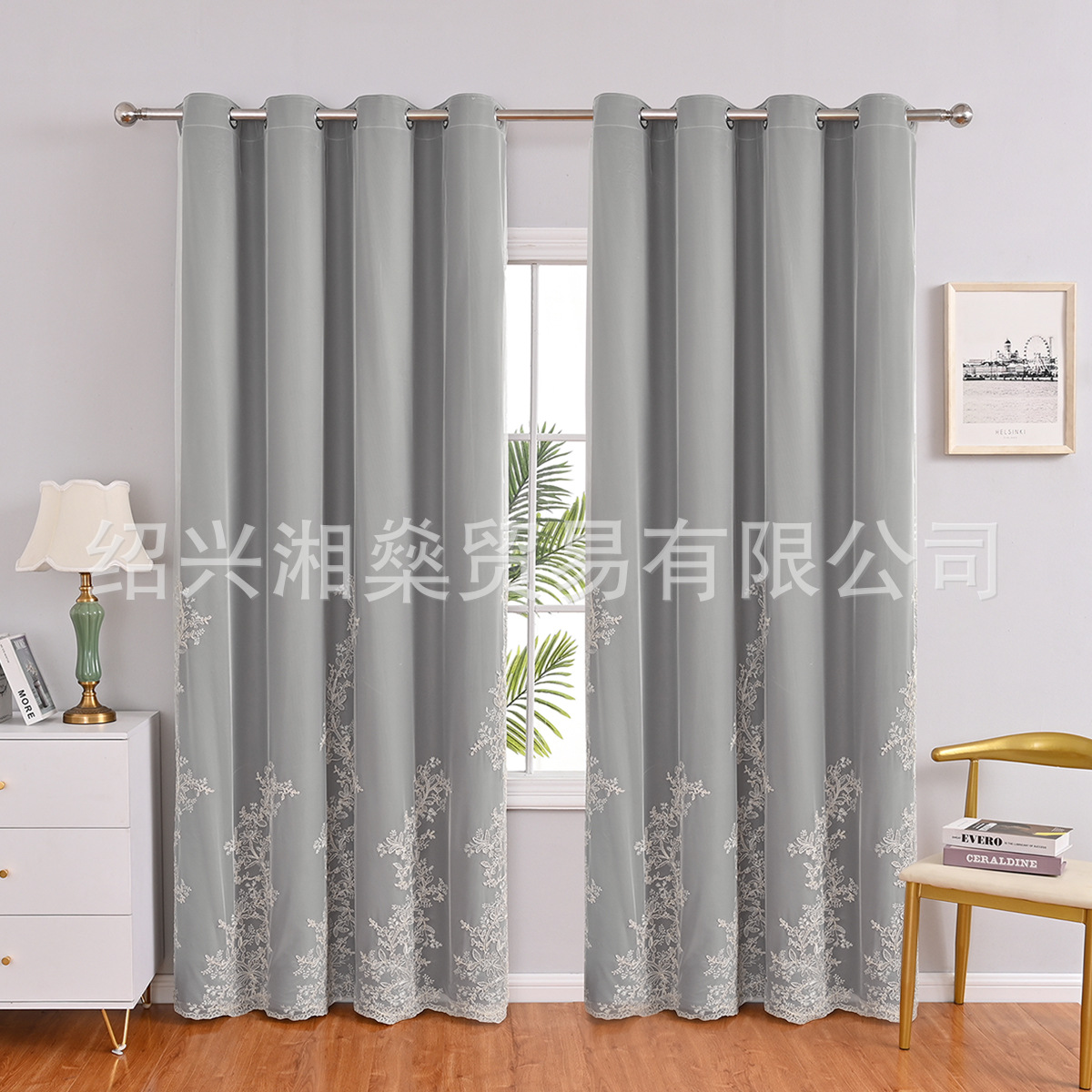 Modern simple shading White Flower Vine embroidered gauze gauze integrated curtain screen living room bedroom curtain cloth