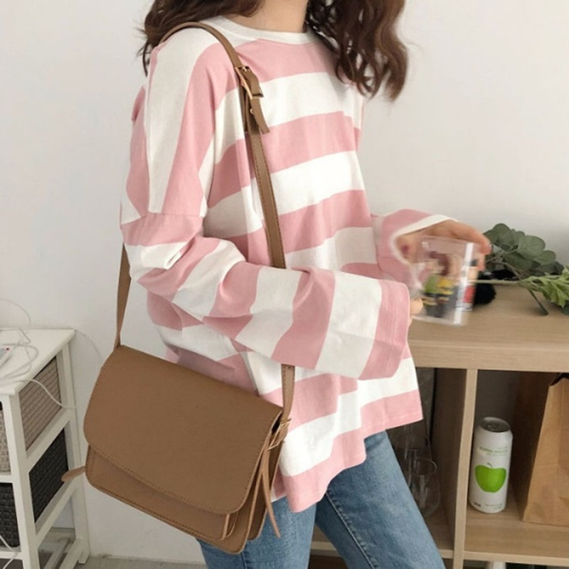 Rainbow Striped New T-shirt Student Long-sleeved T-shirt Women's Casual Striped Loose Thai Women's Base Shirt