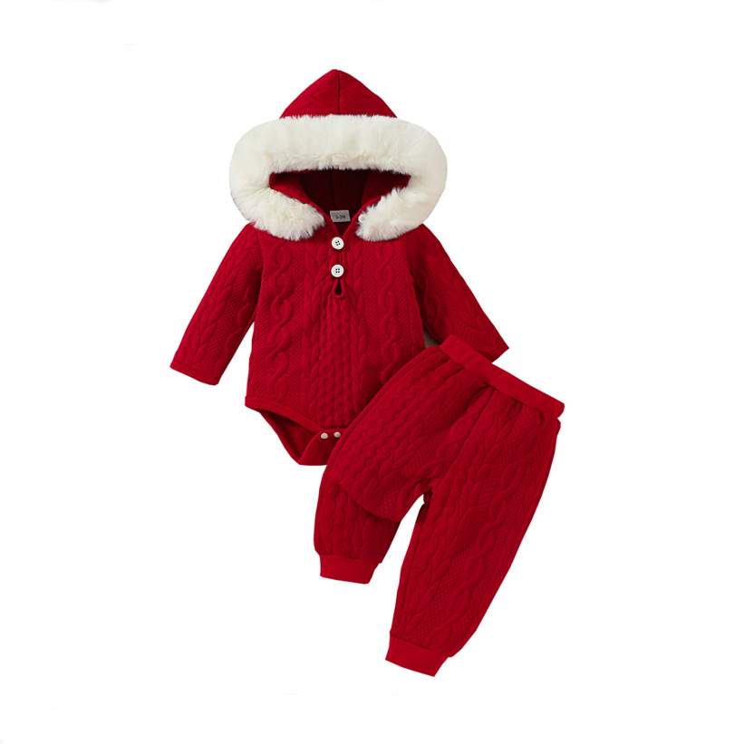 Picture of Cross-Border E-Commerce Specializes in Amazon Temu Baby Newborn Tiktok Winter Hooded Rompers Two-Piece Set