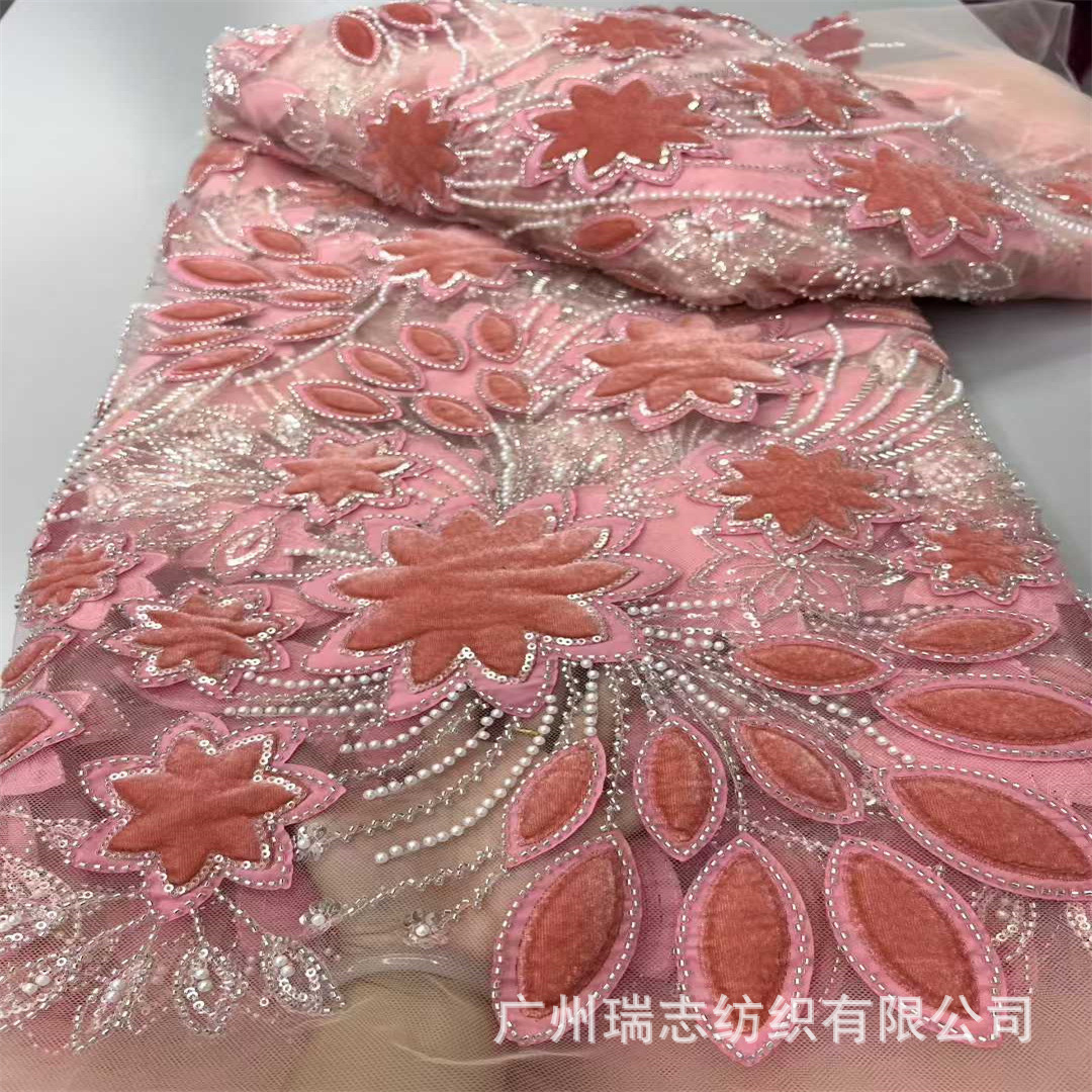 Picture of New Sequin Embroidered Velvet Fabric Embroidered Mesh Bottom Lace Fashion Wedding Dress Fashion Dress Accessories