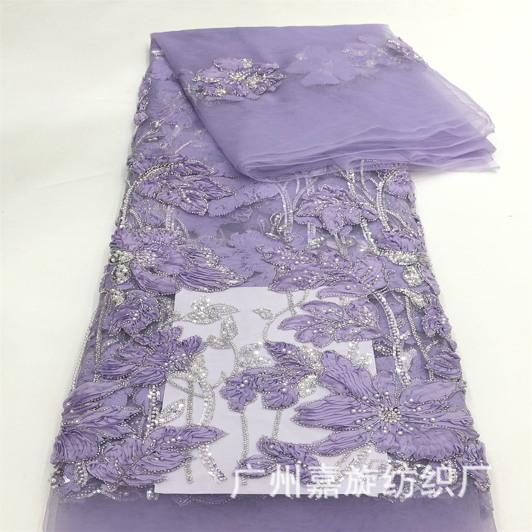 Fairy dress skirt 3d coil yarn three-dimensional flower lace fabric handmade bead wedding dress mesh fabric Hand made lace