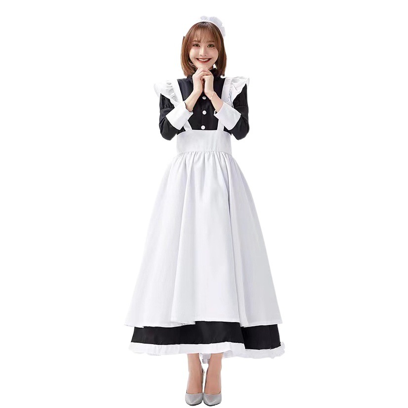 Japanese-Style Cosplay Uniform Cute Daily Dress Black and White Traditional Maid Long Dress Maid Outfit British Butler