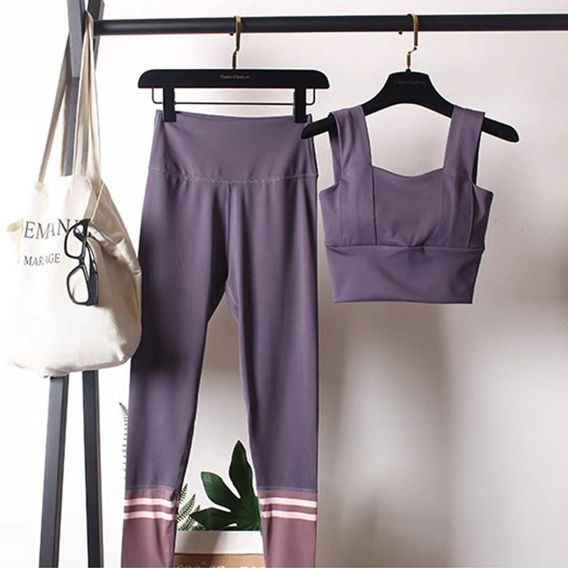 Bra Sports Suit Women's Summer Professional Nude Color-Blocked Leggings Running Quick-Drying Fitness Yoga Suit