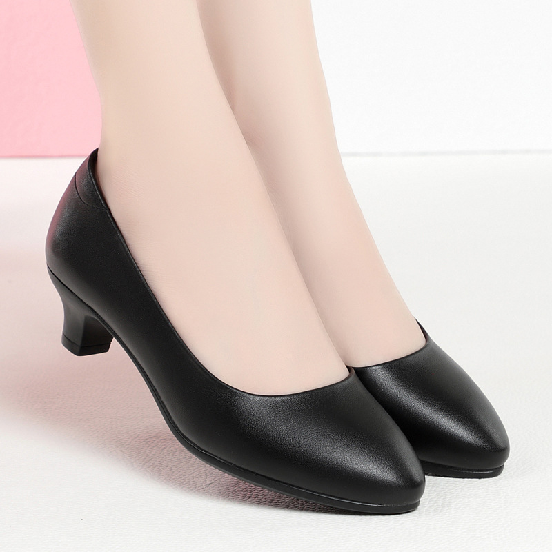 Spring and Summer new shallow mouth chunky heel mid heel work shoes elegant simple style lightweight comfortable women's soft bottom shoes