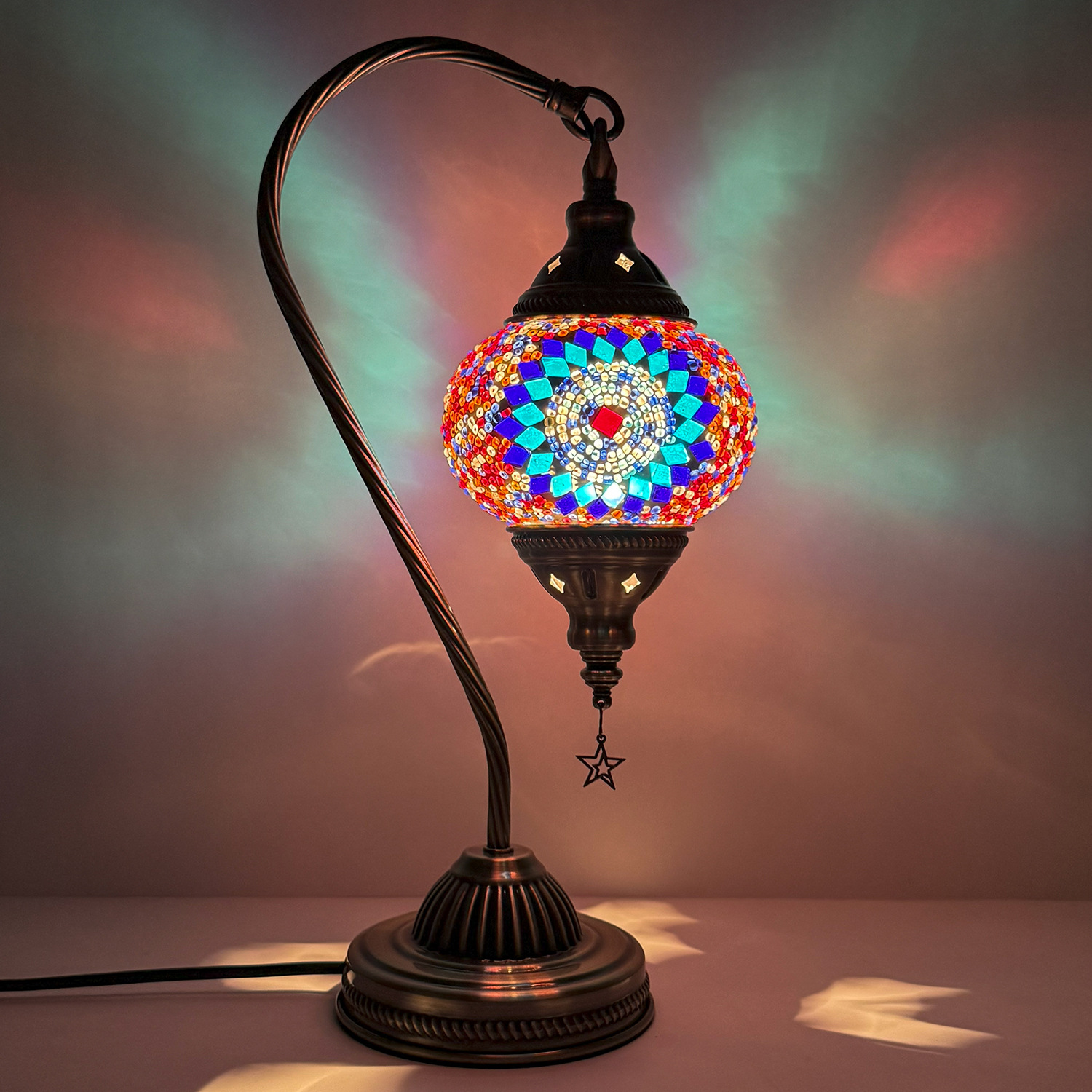 Turkish Mosaic Lamp DIY Gift Handmade Swan Neck Tiguani Mosaic Bedroom Bedside Lamp