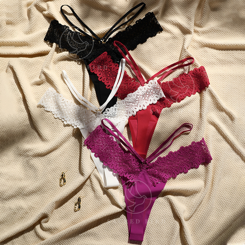 French Style Lace Stitching Seamless Ice Silk Pure Cotton Crotch Underwear Large Size Sexy Tape T-pants Women's Sports Thongs