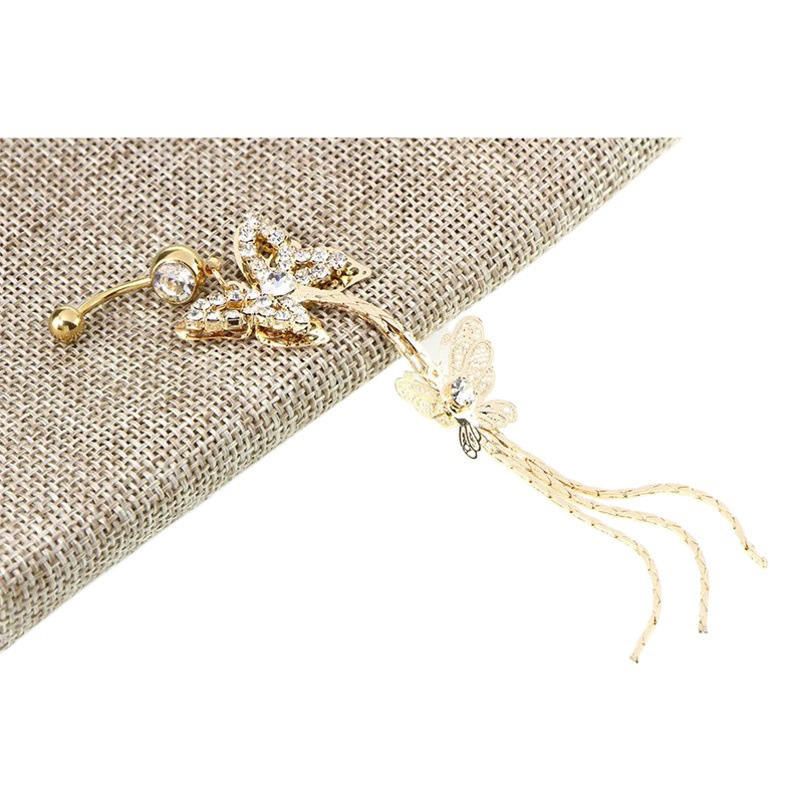 Stainless steel long rhinestone tassel navel nail perforated jewelry wholesale