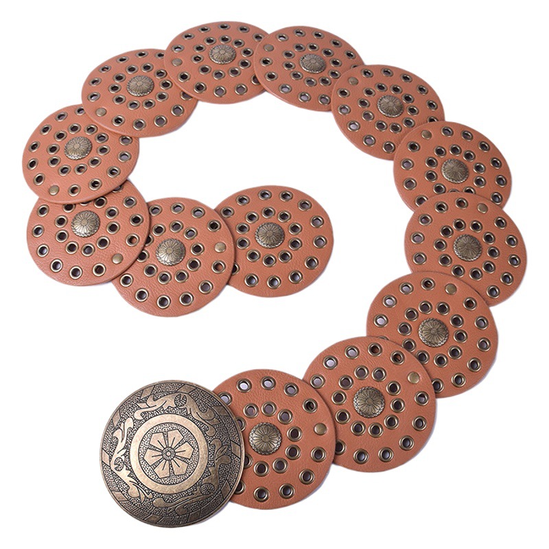 Cross-Border New Women's Belt, Atmospheric Punk Belt, Retro Fashion Rivet Eyelet Belt, Disc Belt in Stock