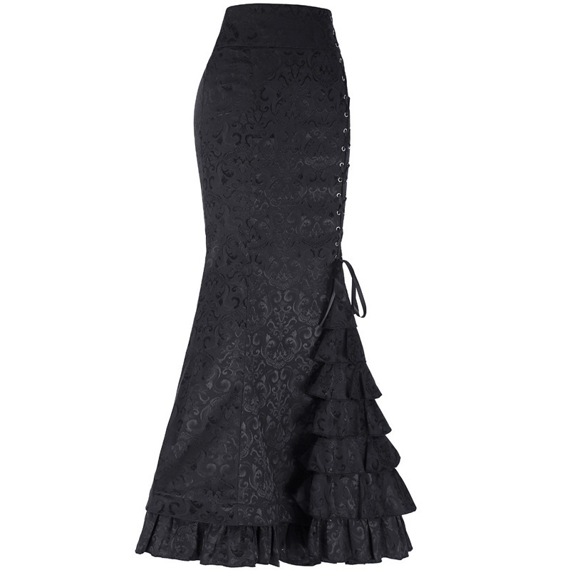 Picture of 2024 Halloween Jacquard Fishtail Skirt Steampunk Retro Skirt Gothic Skirt Victoria Long Skirt
