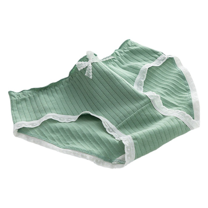 Japanese simple underwear women's fresh green pants floral girl's cotton crotch mid-waist student briefs wholesale