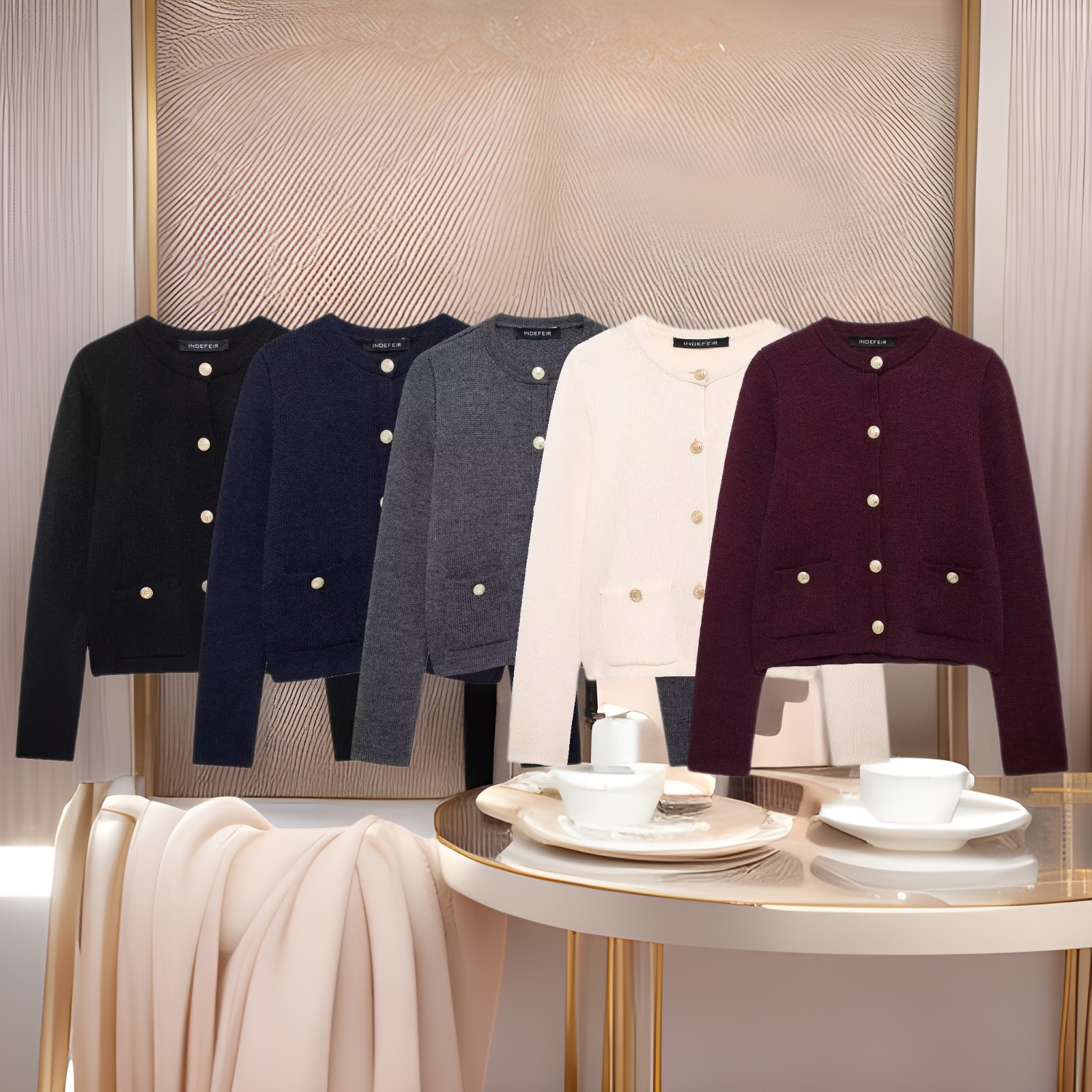 Amazon European and American women's clothing wholesale 2024 new fashion gold row buckle knitted coat