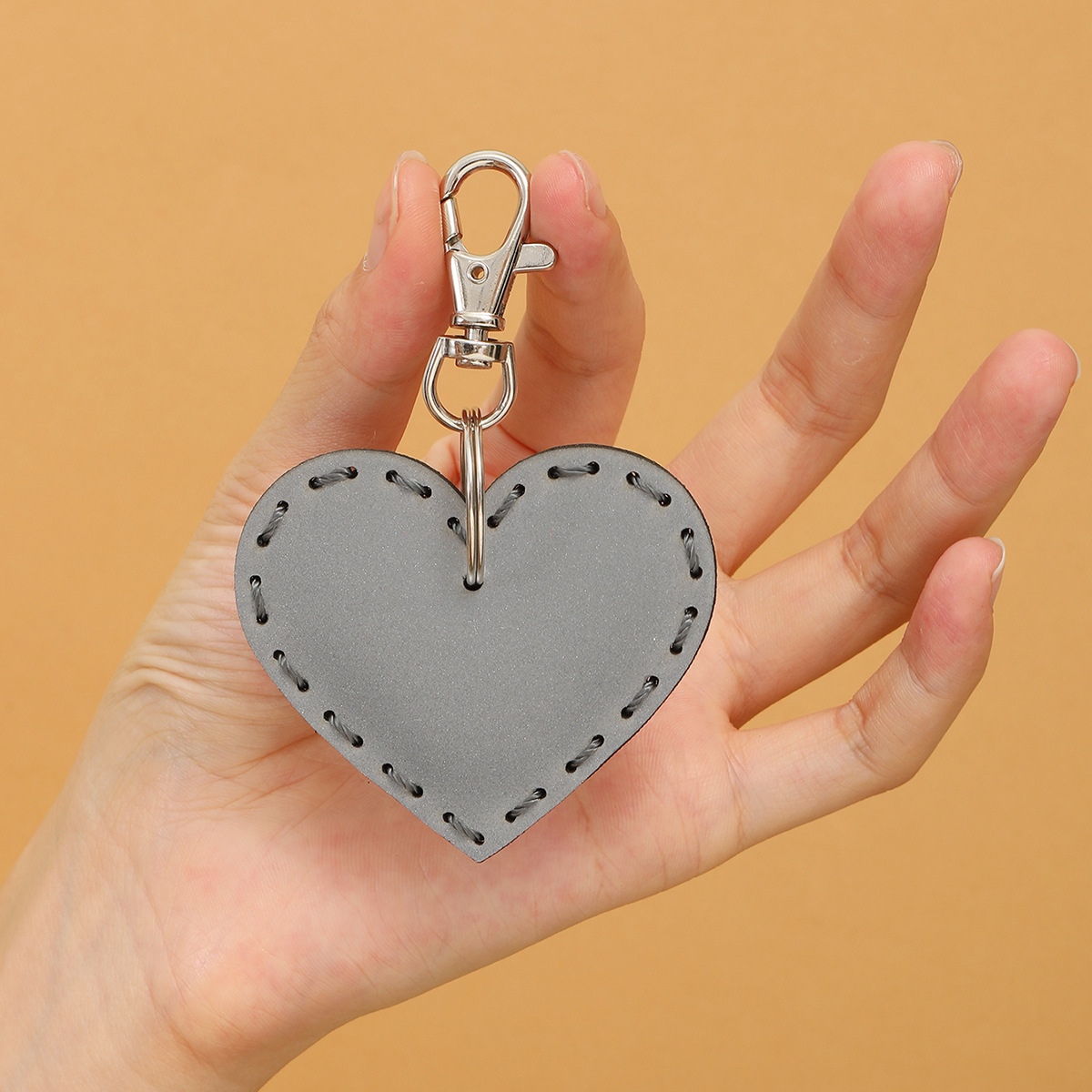 Picture of Night Light Reflective Leather Pendant Geometric Shape Love Circle Rectangular Padded Cotton Pad Stitch Keychain